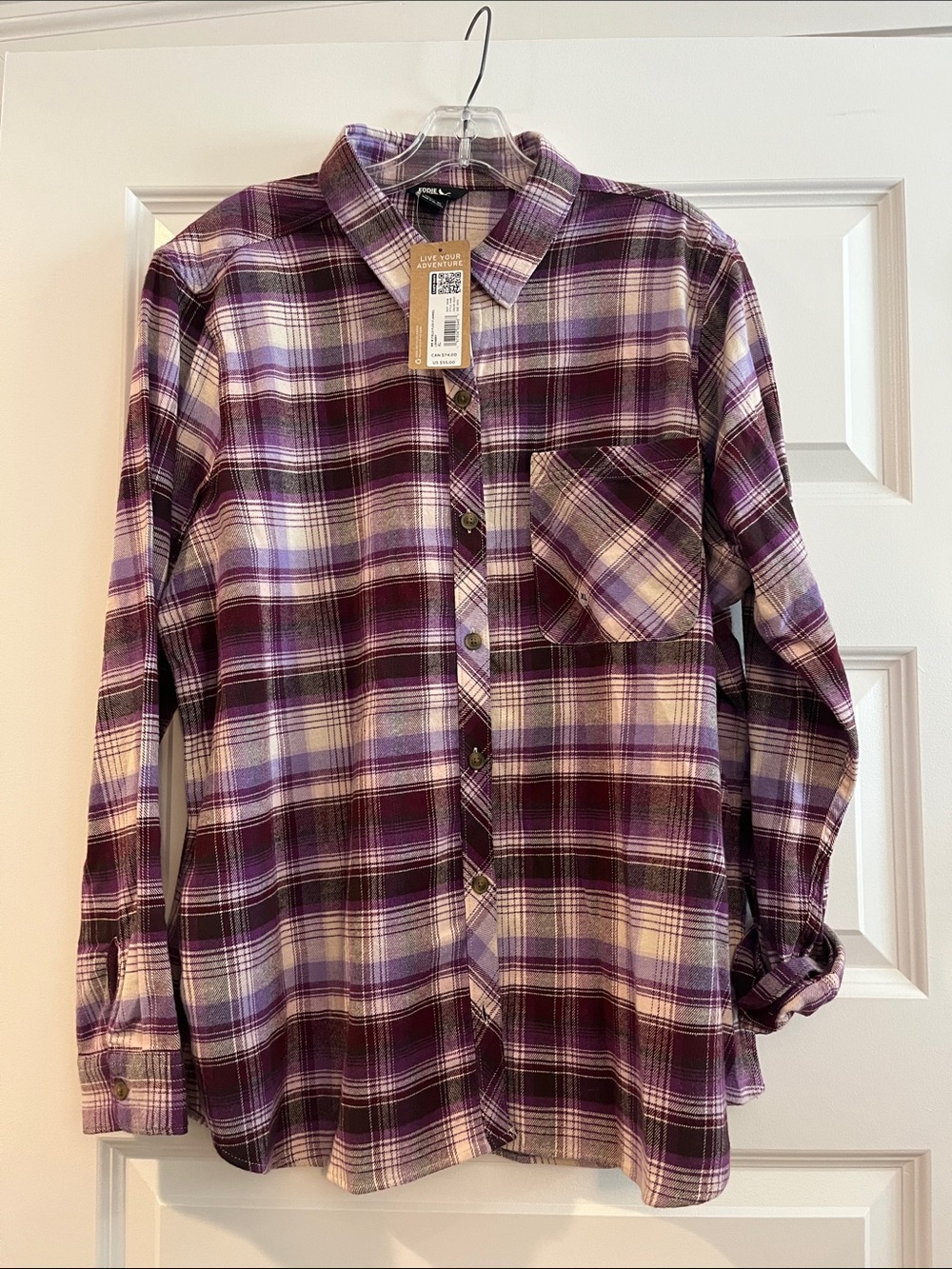 Eddie Bauer field flex flannel loganberry women’s long sleeve NEW NWT - Picture 2 of 5